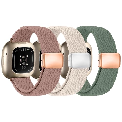 Zspoly Geflochtene Armbänd Kompatibel mit Fitbit Versa 4 Armband/Versa 3/Sense 2/Sense Armband, Magnetischer Elastischer...