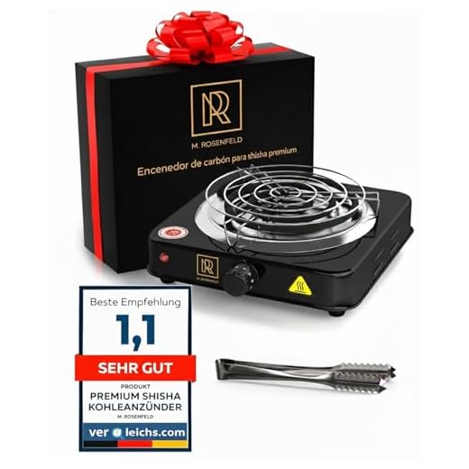 M. ROSENFELD Hornillo electrico carbón Cachimba Shisha – Encendedor de carbón eléctrico Black Heat 1000W + accesorios para shisha de acero inoxidable - establecer portatil hornillo cachimba, hookah