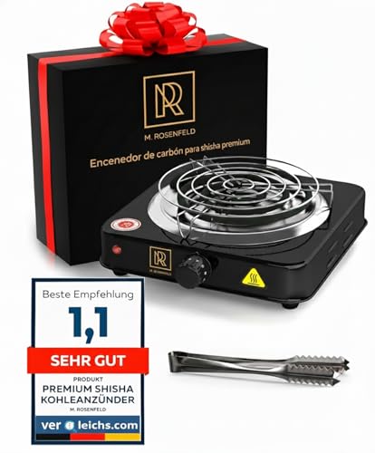 M. ROSENFELD Premium Hornillo Eléctrico Carbon Cachimba Shisha para Encender Las Brasas De La Shisha Hornillo Cachimba Blackheat (1000w con Una Longitud De Cable De 140cm)