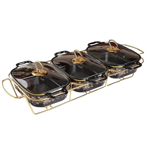 Vnook Food Warmer for Parties Buffets, Black Food Warming Tray Round Chafing Dish Buffet Set, Ceramic Marble Finish Chafer with Glass Lid