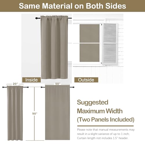 Image of Stone Blackout Curtains for Bedroom 90 Inch Length 2 Panels, Room Darkening Soft Fabric Curtain Panels for Living Room, Modern Window Treatments Dual Rod Pocket Design, 2x50Wx90L Inches