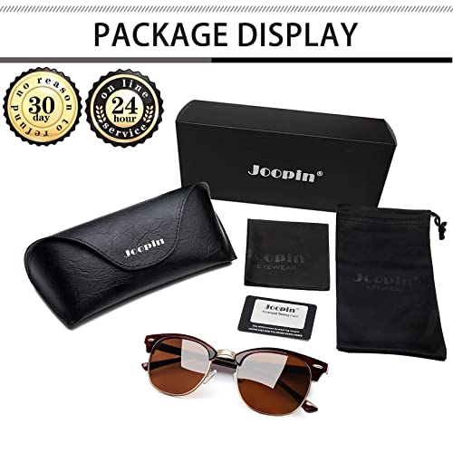 Joopin Brown Sunglasses, Half Frame Shades For Men Women, Trendy Polarized Glasses, Retro Semi Rimless Brand Shadys Rays Sun Glasses With Case #TOP4