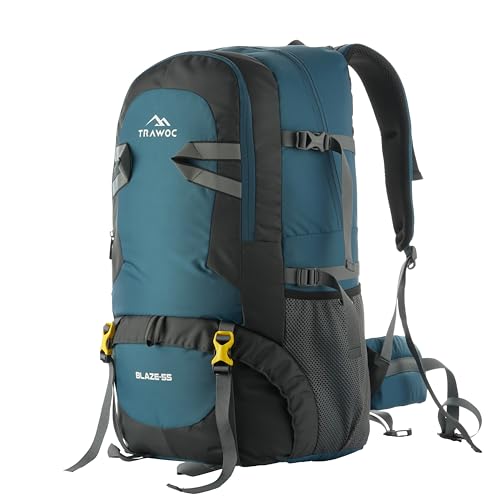 TRAWOC BLAZE 55 Liter Travel Backpack Daypack Bag for Camping Hiking Trekking Bag for Men & Women, English Blue, SHK014, 3 Year Warranty