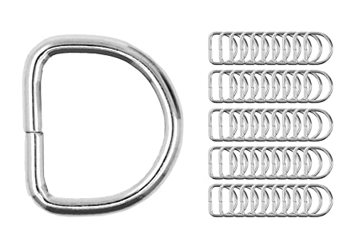 Mandala Crafts Metal D Ring Assortment - Heavy Duty D-Ring Bulk Pack - Silver Non Welded D Rings For Purse Sewing Crafts Cat Dog Collar Bag Belt Keychain Webbing Strap 50 Pcs 4.5Mm Thick 1 Inch Wide #TOP19