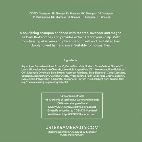 Urtekram Shampoo Wild Lemongrass 500 ml – Feuchtigkeitsspendend, Vegan, Biologisch