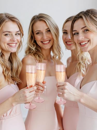 WDF 36PCS Pink Champagne Flutes Plastic - 6OZ Pink Disposable Champagne Flutes Party Supplies for Wedding/Birthday/Parties