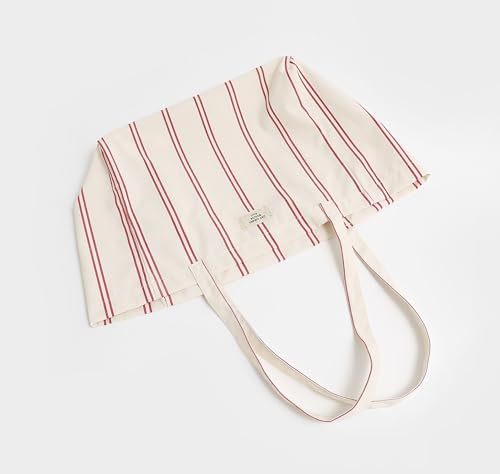 Image of Jeelow Large Striped Or Patterned Canvas Tote Bag for Women Men Shoulder Handbag with Zipper Pocket Travel