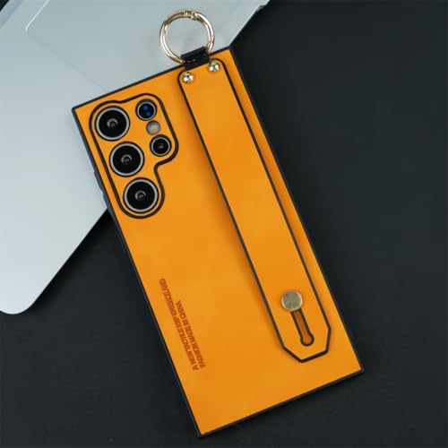 Protection Samsung S23 Plus silicone souple et cuir avec support orange