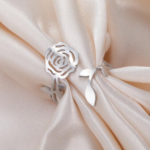 kkjoy Rose Ring Stainless Steel Adjustable Stacking Rose Flower Love Promise Ring for Women Charming Ladies2