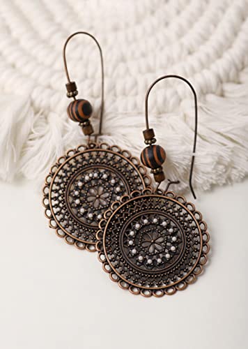 MINACHI Bohemian Round Flower Drop Dangle Earrings, Boho Ethnic Jewelry Gifts for Women4