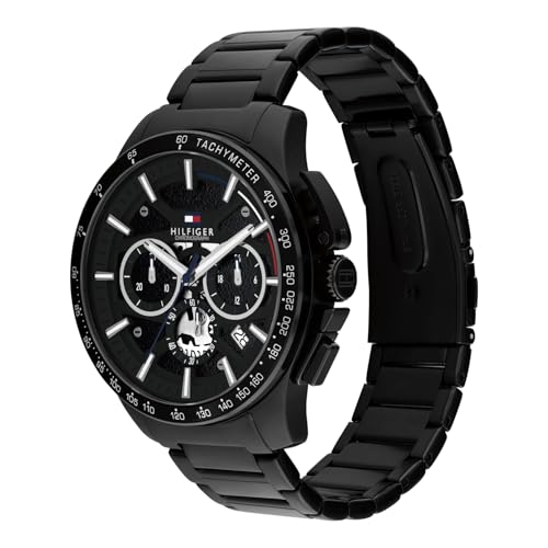 Image of Tommy Hilfiger Bank with Black Dial Black Stainless Steel Strap Watch for Men - TH1792262