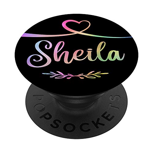 Sheila Heart Rainbow Personalized Name Black Sheila Gift PopSockets PopGrip: Swappable Grip for Phones & Tablets