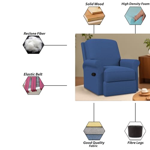Image of CASALIVING Mersin Comfy Fabric Single Seater Recliner Chair, Recliner Sofa for Relaxing, Recliner Chair for Home Relax (Blue) | Premium Fabric Sofa