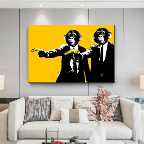 Art mural peintures sur toile de singes drôles Banksy graffiti pour chambre d'enfants 70x100cm
