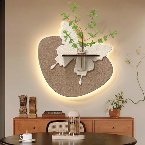 HARELA Arte de Pared 3D con Luces, Escultura De Arte Mural Con Planta Artificial, Pintura Decorativa Artesanal, diseño sin Marco para Oficina en casa(Brown C,40x40cm/15.7x15.7in)