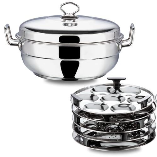 Vinod Stainless Steel Multi Kadai, 26 cm – 5 Plates (2 Idli, 2 Dhokla, 1 Patra) | Heavy Gauge...