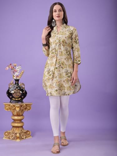 Womanista Women's Silk Blend Floral Straight Kurti_119_Lime Green