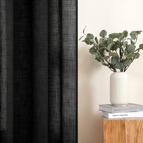 Cortinas de lino translucido 140x215cm negro de visillo Miulee para salon y dormitorio paquete de 2 8