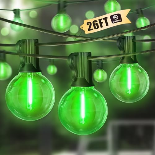 LAMPHOME LED Outdoor String Light 26Feet Patio Lights with 12+1 Edison Shatterproof Bulbs(1Spare) UL Waterproof Outside Lights connectable Dimmable for Backyard Porch Decor Green
