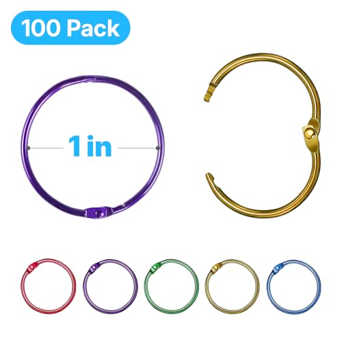 Image of OWLKELA 100 Pcs Binder Rings 1 Inch, Office Book Rings, Loose Leaf Rings, Metallic Assorted Colors