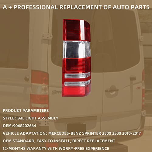 Dasbecan Tail Light Assembly W/Bulbs Compatible With 2010-2017 Mercedes-Benz Sprinter 2500 3500 Left Driver Side Rear Lamp Replaces# Mb2800136 9068202664 #TOP2