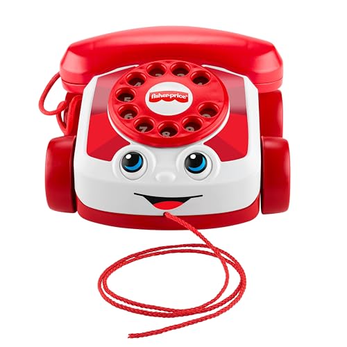 Fisher-Price Babyspielzeug rotes Plappertelefon, Mattel 80-jährige Jubiläumsedition, Spielzeug zum Hinterherziehen für Kinder und Kleinkinder ab 1 Jahr, JGG97