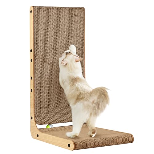 SOCATER Rascador para gatos en forma de L, grande, 68.1 cm para gatos de interior, almohadilla de cartón para rascar gatos con juguete de bola