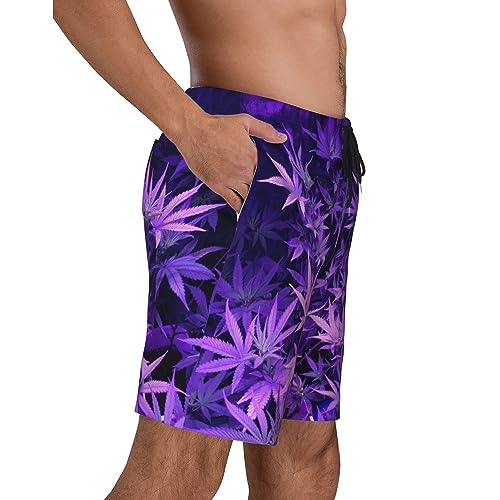 Purple Weed Marijuana Leaf Mens Swim Trunks Quick Dry Swim Shorts Swimwear Bathing Suits with Pockets2