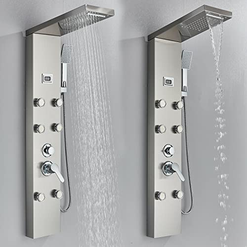 Columna de ducha con sistema de lluvia y cascada, chorros de hidromasaje corporal y mezclador miniatura 4