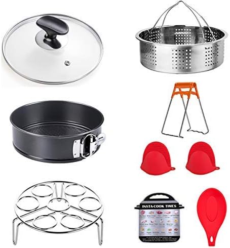 ULEE Accessories Compatible with Instant Pot 6 Qt - Including Steamer Basket, Glass Lid, Springform Pan, Egg Rack, Oven Mitts, Magnetic Cheat Sheet