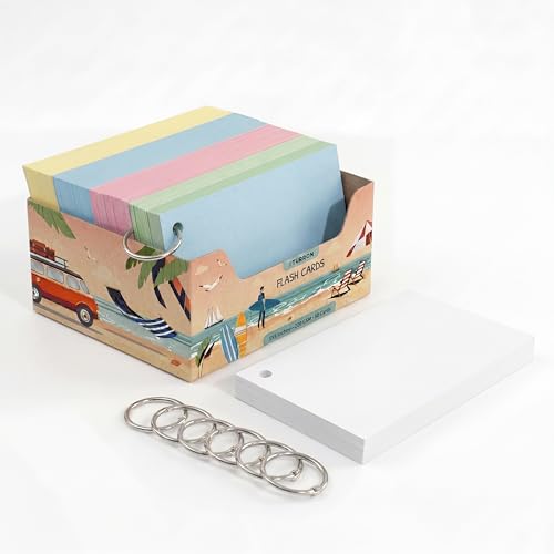 Image of Turron Premium Blank Index Flash Cards | Punched with Binder Rings for Study, Notes & Revision (300, Multicolor, 3 x 5 Inch, Plain)