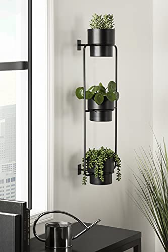 Kate And Laurel Ascher Modern 3-Pot Vertical Planter, 13 X 9 X 36, Black, Decorative Hanging Wall Planter #TOP1