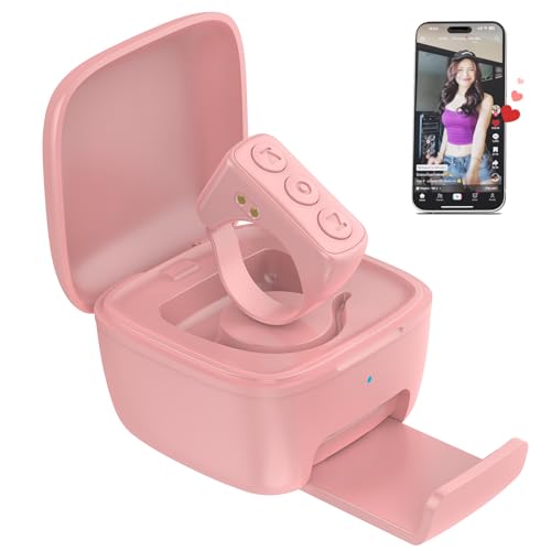 GUVOHUT TikTok Scrolling Ring with Phone Stand Remote Control for TikTok Bluetooth Page Turner for iPad/Kindle App/iPhone/Android (Pink)