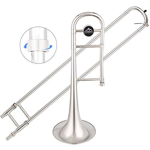 Eastrock Bb Tenor Slide Trombone Brass Musical Instrument With Hard Case,Mouthpiece,Gloves,Cleaning Cloth For Professional Player Beginners Students, Large Bell(9.25"/235 Mm),Nickel Plated #TOP2
