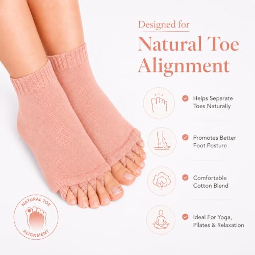 Image of Foot Alignment Socks Men & Women | Five Toe Separator | Foot Pain Relief | Bunion Corrector | Plantar Fasciitis | Improving Posture & Increasing Flexibility | Free Size | 1 Pair | UK8-11 (Peach)