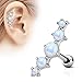 Forbidden Body Jewelry 16g Synthetic Opal Stone Curved Surgical Steel Cartilage/Helix Earring (5-Stone Wh)