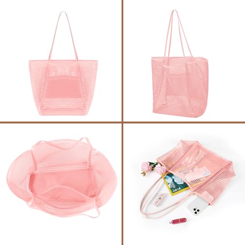 Image of Tavaleu Mesh Beach Bag, Beach Bags for Women, Woven Straw Beach Tote Bag Waterproof with Inner Pocket, Packable Beach Bag