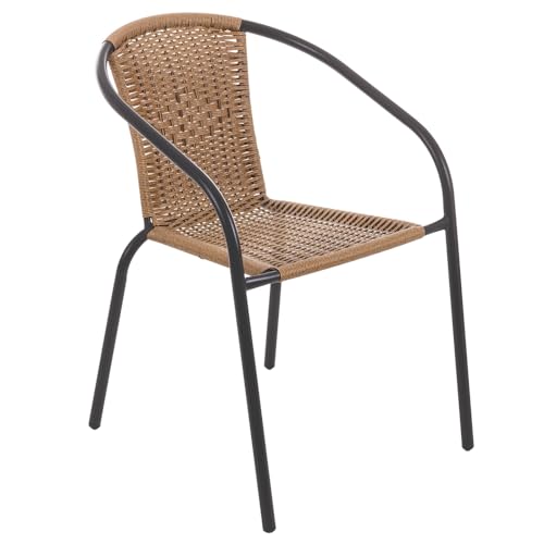 LOLAhome Sillas Jardín Exterior | Sillon Ratan Natural y Acero con epoxi Anticorrosión | Apilables | Cómodas y Resistentes | Balcón, Terraza o Jardín | Trivia