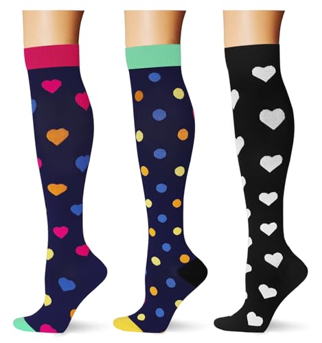 Image of (3 pairs) Compression Socks 20-30 mmHg Long Knee High Socks for Women Men Support Athletic Travel Daily Wear