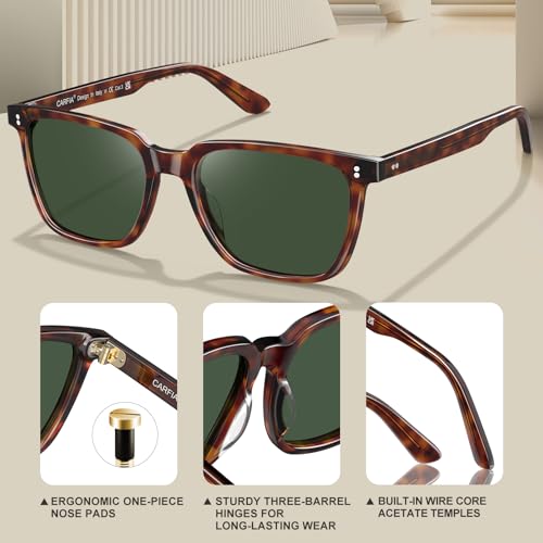 Image of CARFIA Retro Acetate Polarized Sunglasses for Men UV400 Protection Driving Outdoor Anti-Glare Sun Glasses CA5354WS