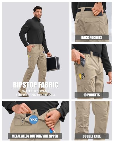 MOURCE Mens Tactical Pants, Water Resistant Ripstop Stretch Cargo Work Pants, Lightweight Outdoor Hiking Pants (No Belt)3