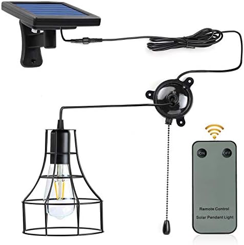 Kyson Indoor Solar Barn Lights,Solar Powered Led Shed Light with On Off Switch and Pull Cord Also E27 Socket Low Voltage 3V Replaceable Vintage Edison Bulb