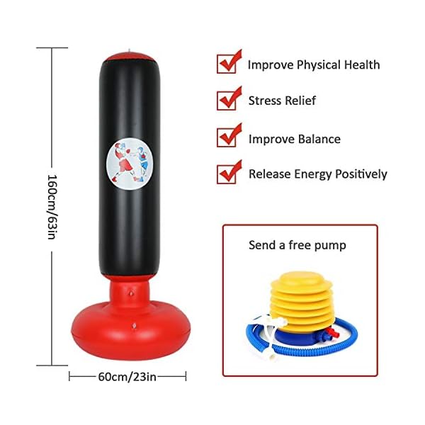 Inflatable Punching Bag 63inch Free Standing Boxing Target Bag Exercise Stress Relief Exercise and Kickboxing for Kids and Adults…