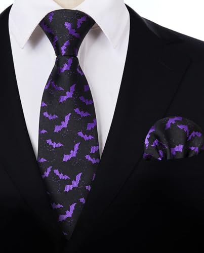 Image of HISDERN Ties for Men Classic Animal Tie and Pocket Square Set Jacquard Woven Silk Neckties Handkerchief Wedding Party