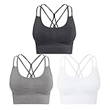 NAQKU Damen Sport BH Set Ohne Bügel Bustier Gepolsterter für Yoga Fitness (Schwarz,Weiß,Grau, XS)