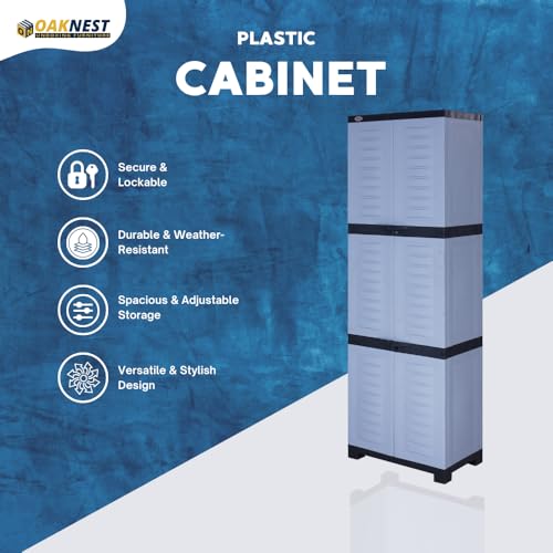 Image of Oaknest Supreme Fusion-03 Plastic Storage Cabinet | Compact & Multipurpose Storage Solution | Waterproof, Durable & Lightweight | Ideal for Home, Office & Garage | Charcoal and Sky Grey