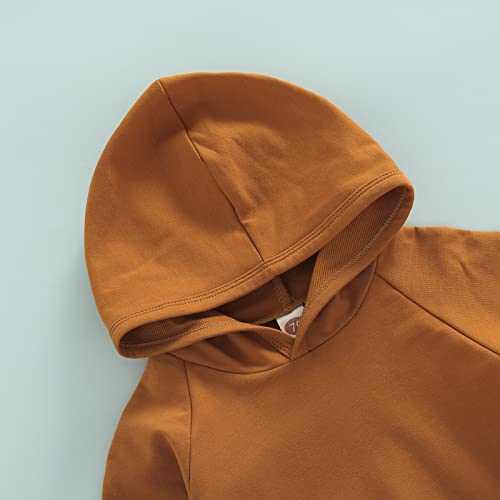 Infant Baby Boys Pants Set Hooded Solid Sweatshirt Top Pocket Elastic Waist Pants 2Pcs Outfits Fall Winter Suit (Brown,3-6 Months) #TOP2
