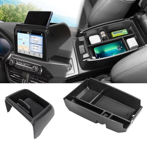 Neepiar 2PCS Center Console Organizer Compatible with Ford Escape 2020-2025 2026 Armrest Storage Box and Dashboard Tray Behind 8-inch Screen Dash Insert Tray Interior Accessories-Not for 13.2' Display
