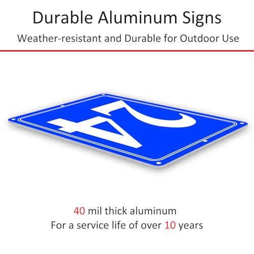 Image of Premium Aluminum Number Signs 24, Metal 12 inch X 8 inch Blue Numbered Signs Outdoor for Parking Lots, Floor, Dock, Court, Aisle, Field, High Visibility, No Fade, Weather-resistant