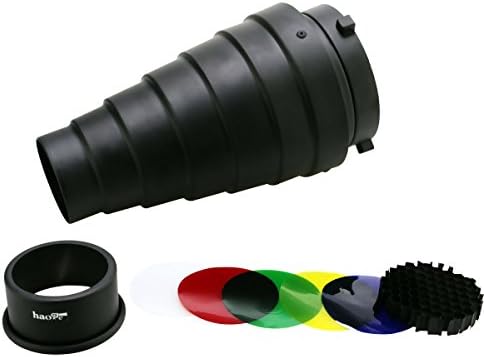 Haoge Metal Conical Snoot with Honeycomb Grid and Color Gel Filter Kit for Bowens Mount Studio Strobe Monolight Photography Flash Light